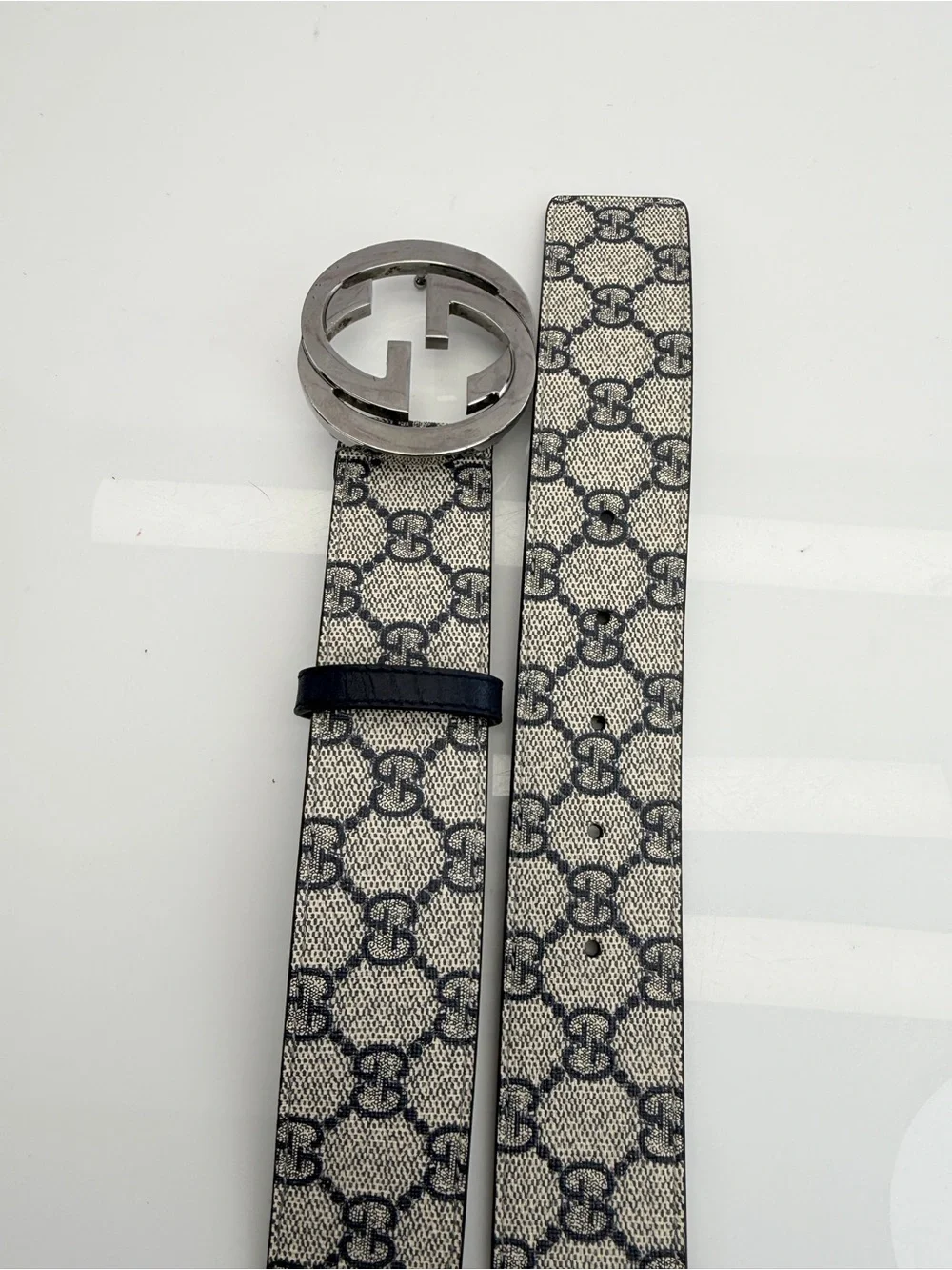 Gucci Supreme GG Monogram Canvas Belt  Silver-Tone Double G Buckle 110/44 114984